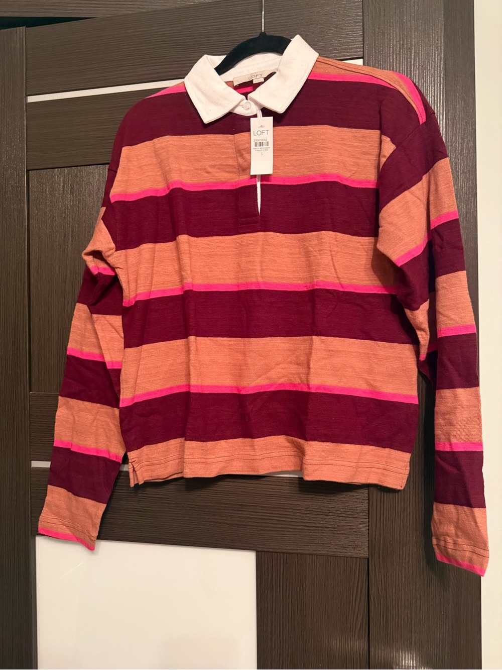 Loft Striped Rugby Polo - Burgundy, Peach & Hot Pink